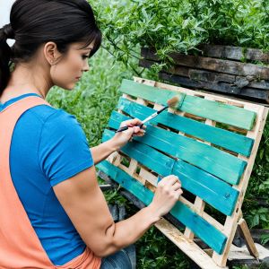 Woman painting pallet DIY art project